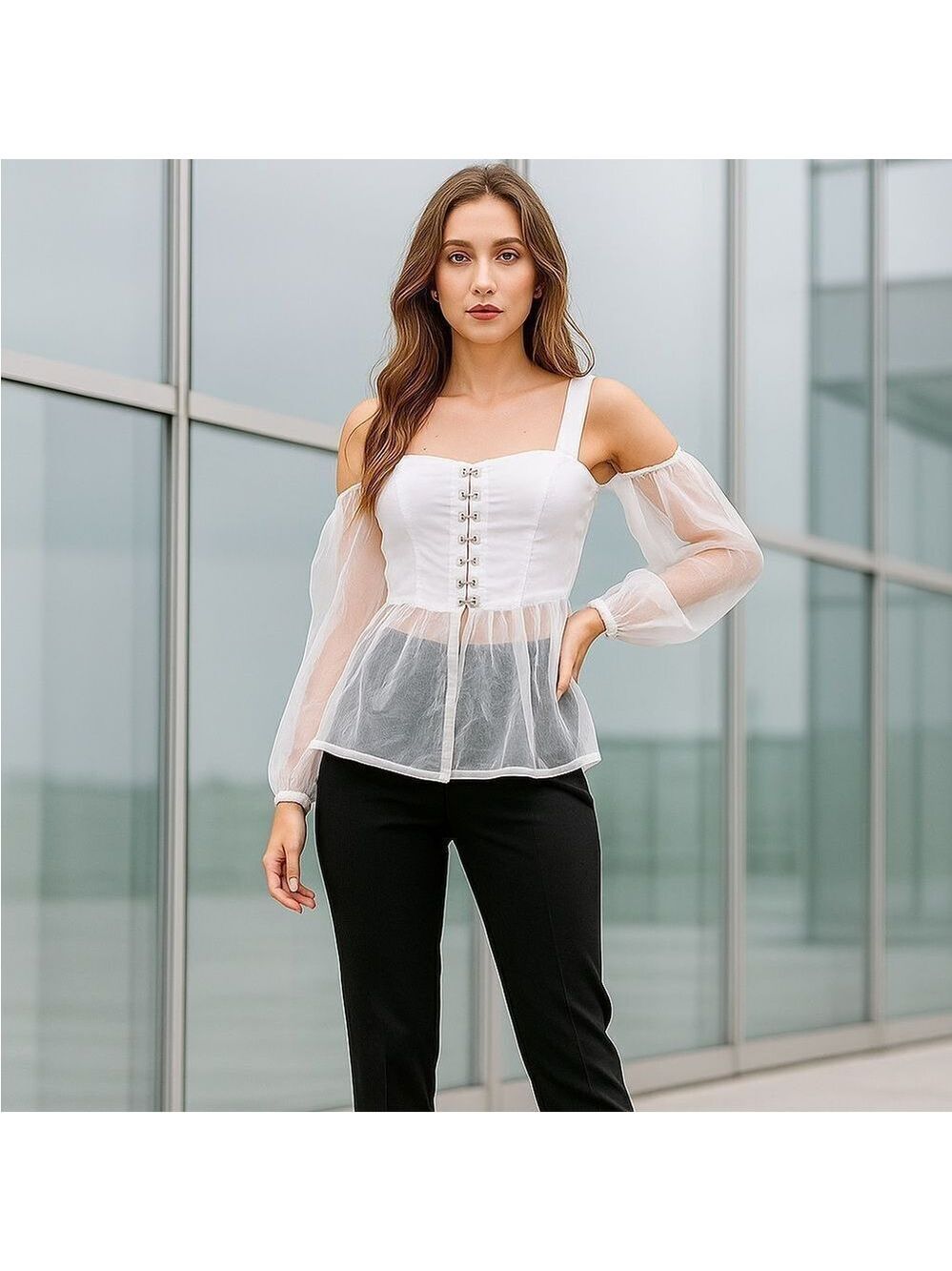 Showpo White Sheer Sleeve Corset-Style Top 4